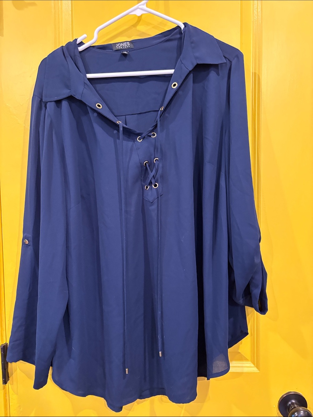Jones New York Navy Lace-Up Tunic Blouse